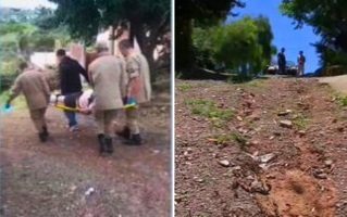 Homem é carregado por bombeiros em maca após cirurgia por rua não ter asfalto e não conseguir chegar em casa 